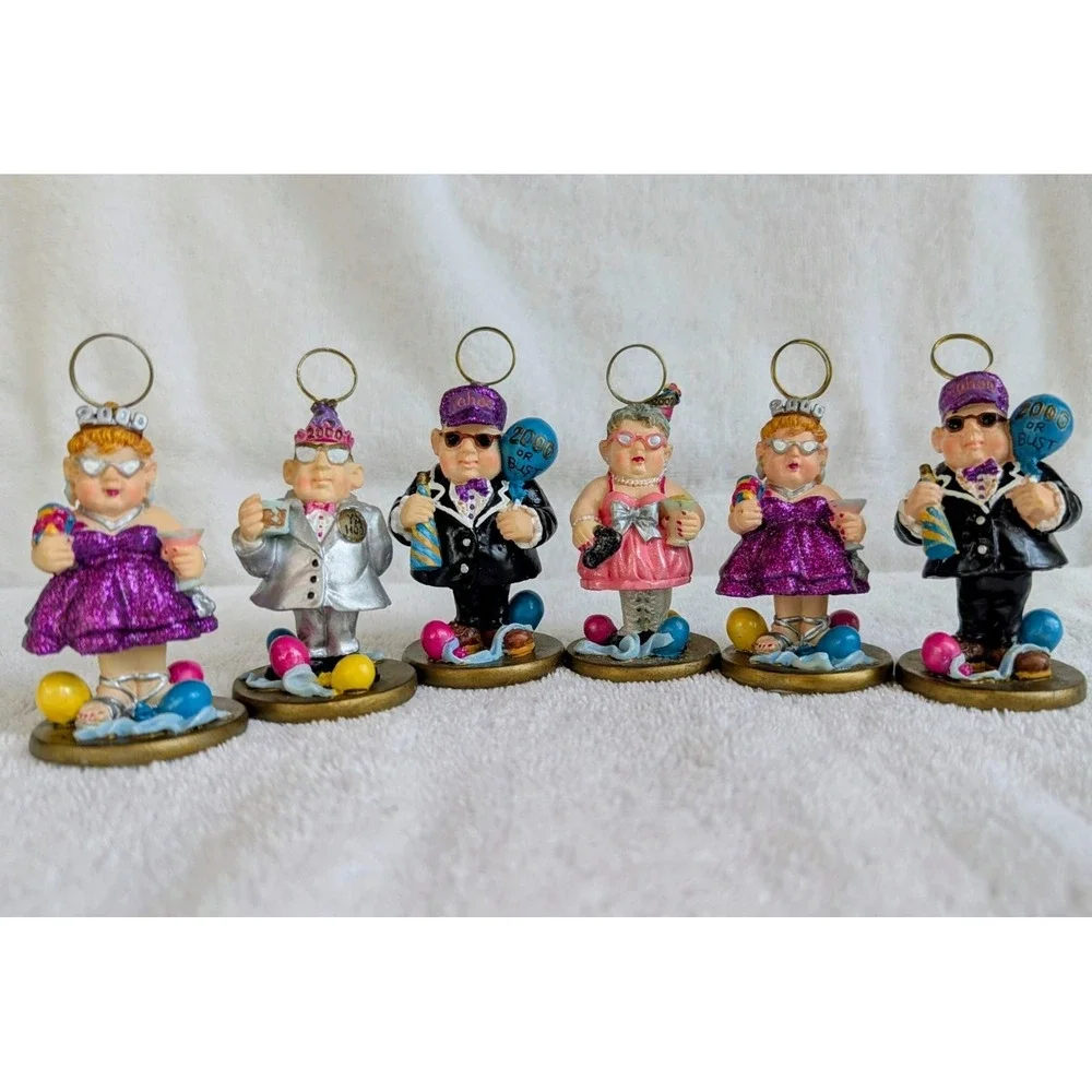 NEW Vintage Set of 6 Fun, Colorful, Party Seniors Bobblehead Place Holders